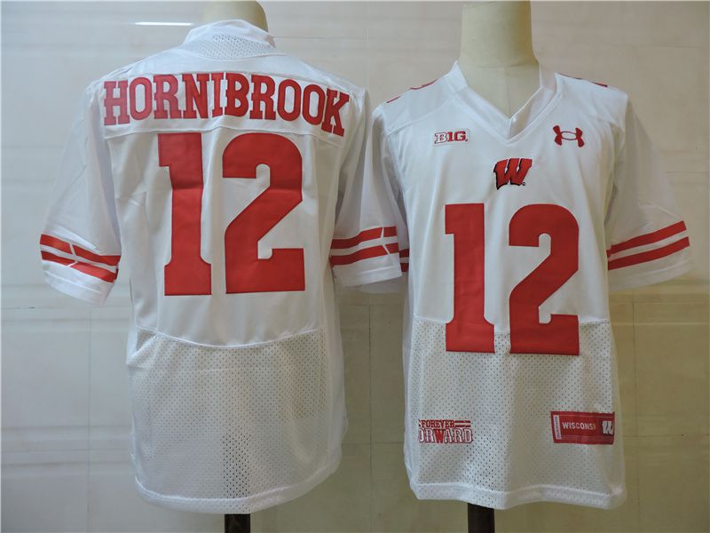 Men Wisconsin Badgers #12 Hornibrook White Elite 2025 NCAA Jersey